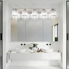 Aipsun Brushed Nickel Bathroom Lighting Fixtures 5 Light Vanity Light Crystal - Image 2