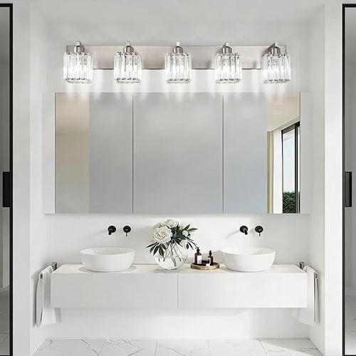 Aipsun Brushed Nickel Bathroom Lighting Fixtures 5 Light Vanity Light Crystal - Image 2
