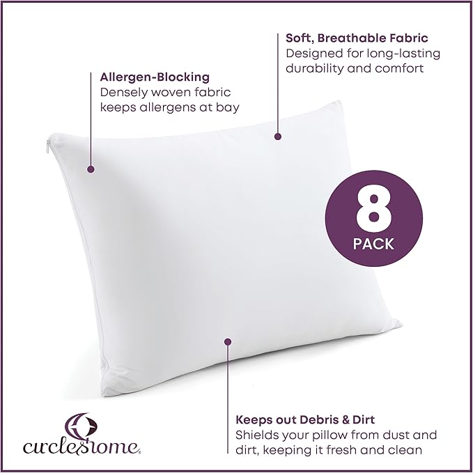 CirclesHome Pillow Protectors 8 Pack Standard Zippered - Image 2
