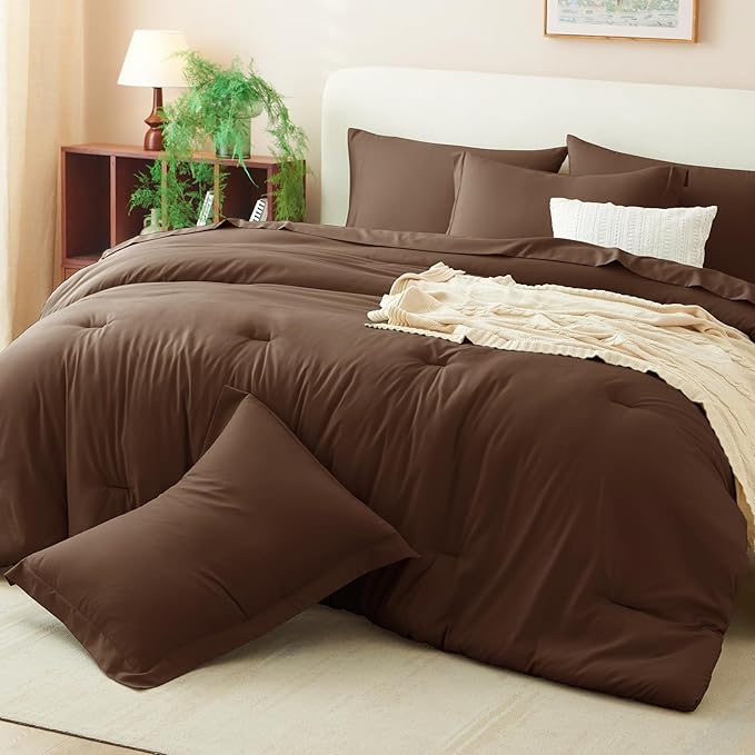 CozyLux Queen Comforter Set Brown, 7 Pieces Bed in a Bag Queen Comforter Set - Image 9