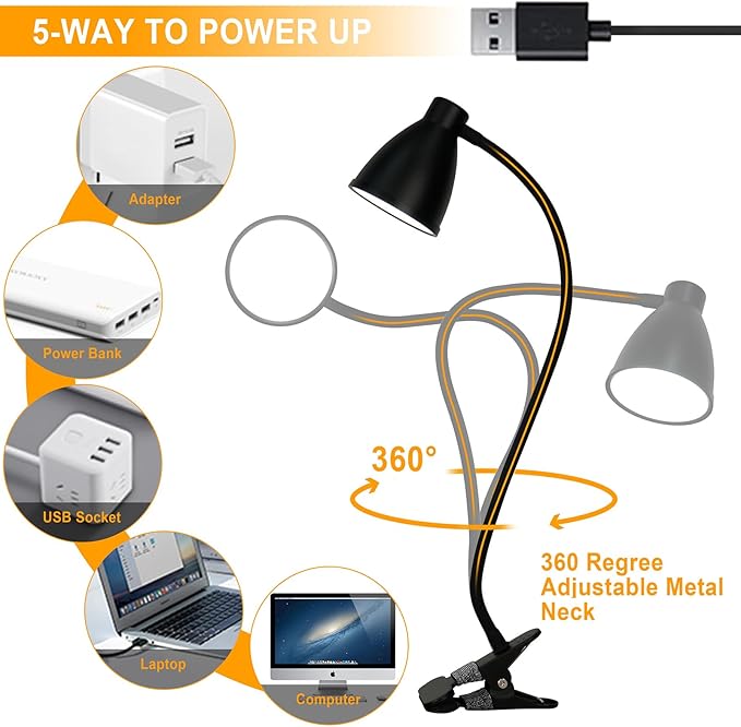 BOHON Desk Lamp 5 Color Modes 10 Brightness Dimmer Reading Light 10W 38 LED - Image 8