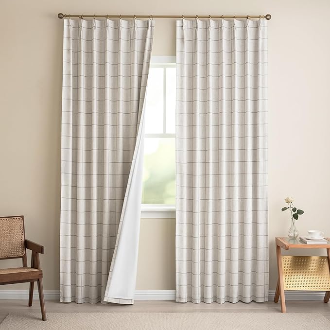 Linen Plaid Blackout Curtains for Living Room, Dining Room 95 Inches Long - Image 7