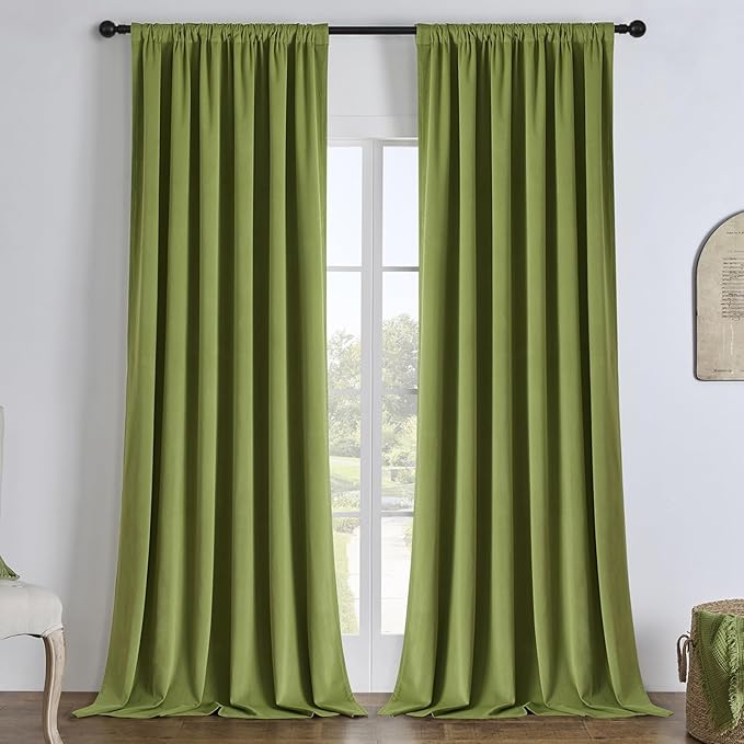 Joydeco Moss Green 100% Blackout Curtains 96 Inch 2 Panels, Luxury Thermal by JOYDECO