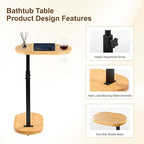 Bamboo Bathtub Side Table, 360° Swivel Height Adjustable Freestanding Bath - Image 3