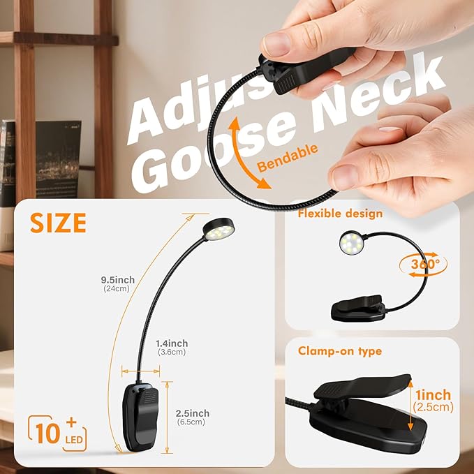 2 Pack 10 LED Rechargeable Book Light - Image 7