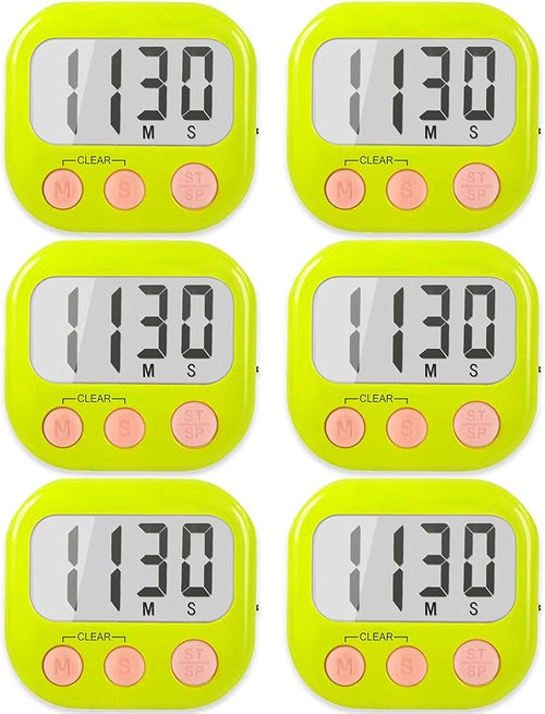 6 Pack Digital Kitchen Timers for Cooking Magnetic Timer for Cooking Loud Alarm by AOUCE