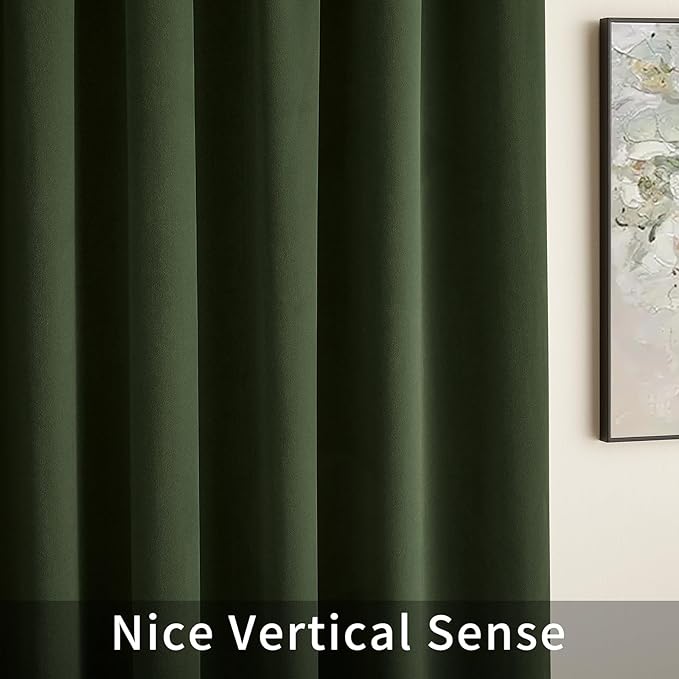 Joydeco Olive Green Velvet Curtains 72 inch Length 2 Panels, Luxury Blackout - Image 8