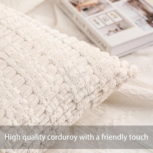 Aegero Pack of 2 Corduroy Decorative Throw Pillow Covers 26x26 InchSoft Striped - Image 2