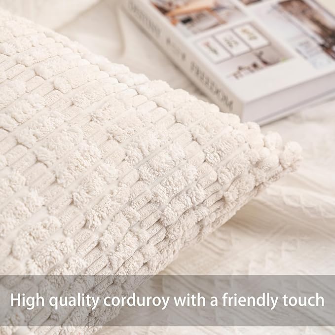 Aegero Pack of 2 Corduroy Decorative Throw Pillow Covers 18x18 InchSoft Boho - Image 3