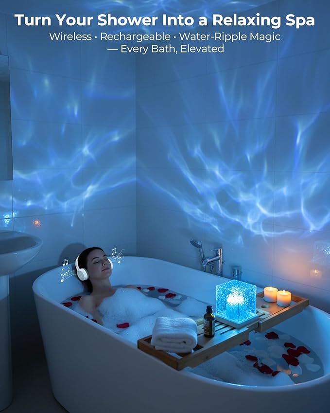 2-Pack Rechargeable Shower Lights, 16 Color Ocean Wave Projector Light Cordless - Image 2
