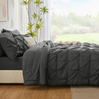 CozyLux Queen Comforter Set Dark Grey, 7 Pieces Pintuck Bed in A Bag, Premium - Image 8