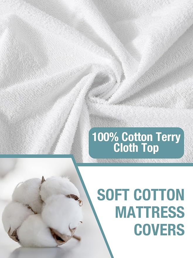 Bedecor Full XL Waterproof Mattress Protector, Soft Cotton Terry Fitted Cover - Image 3