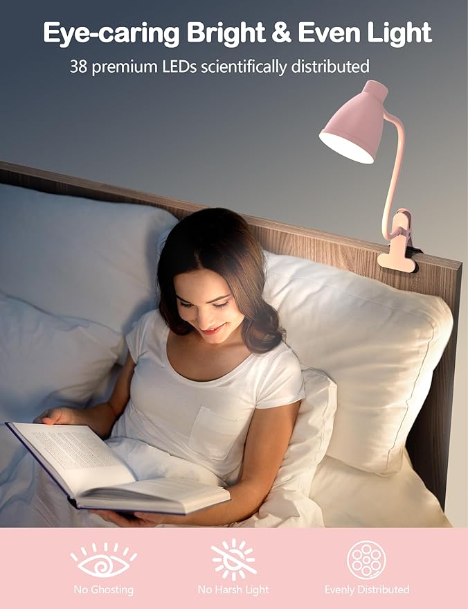 BOHON Cute Desk Lamp with Clamp 10W 38 LED Clip on Light, 5 Color 10 Brightness - Image 7