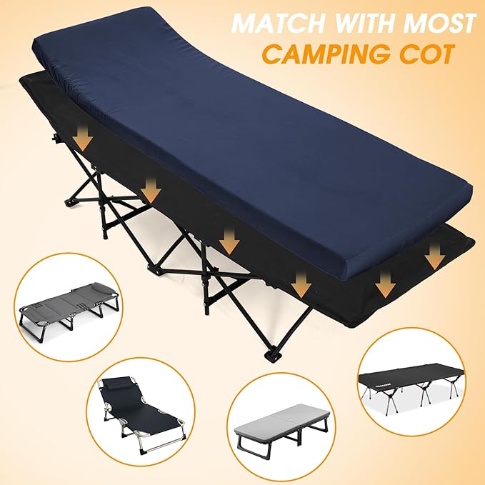 CYMULA Camping Cot Mattress 2in Memory Foam Sleeping Pad, Soft Warm Non-Slip - Image 3