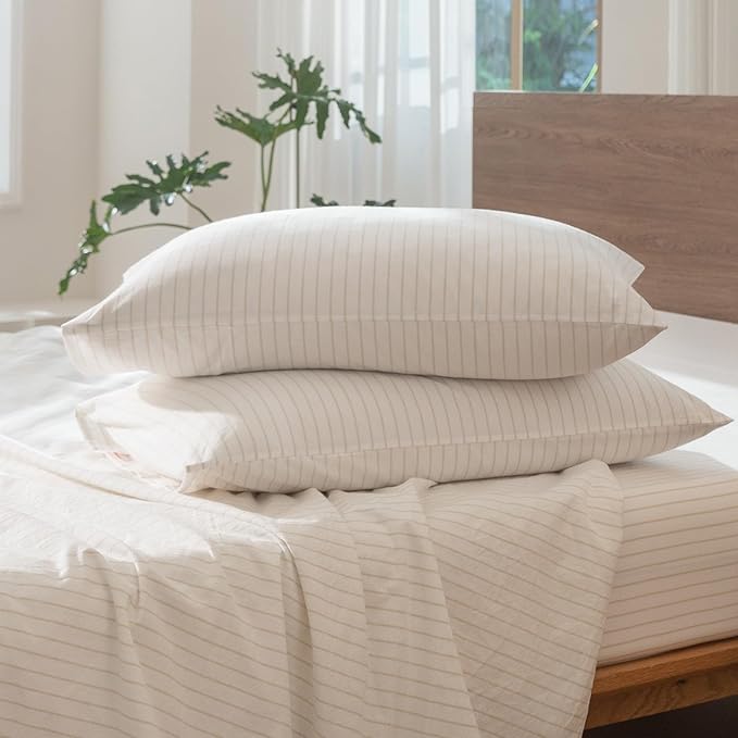 MooMee Striped Duvet Cover Set 100% Washed Cotton Linen Like Textured - Image 9