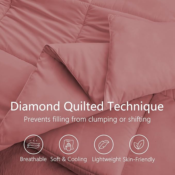TEXARTIST Premium 2100 Series Queen Comforter All Season Breathable Dusty Pink - Image 2