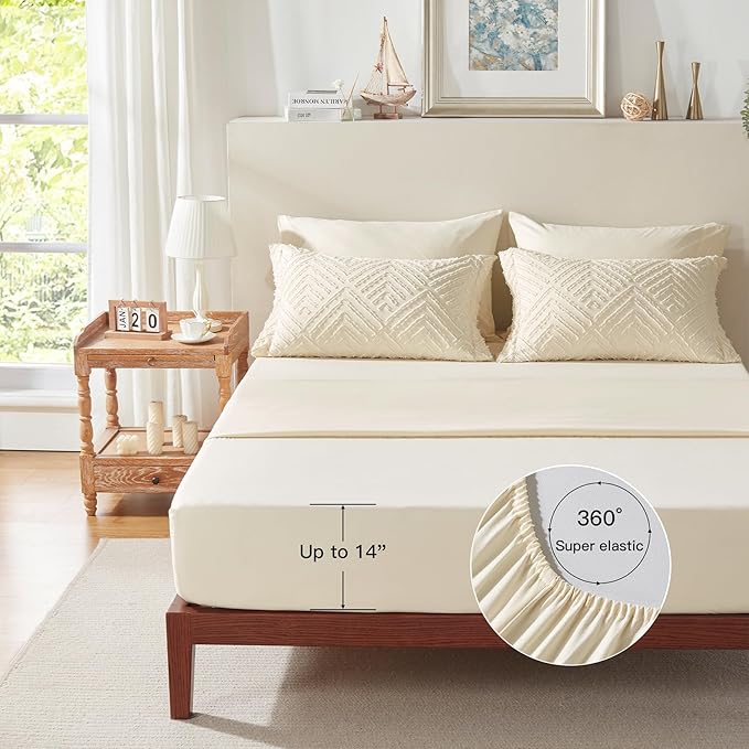 Zzlpp Full Comforter Set 7 Pieces, Cream Tufted Bed in a Bag - Image 6