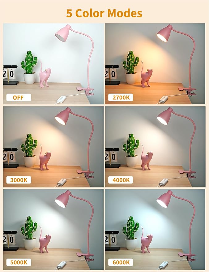 BOHON Cute Desk Lamp with Clamp 10W 38 LED Clip on Light, 5 Color 10 Brightness - Image 2