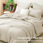 CozyLux Queen Comforter Set Oatmeal, 7 Pieces Bed in a Bag Queen Comforter Set - Image 6