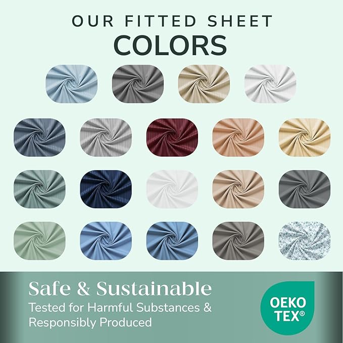 Feather & Stitch 1 Piece Fitted Sheet Twin Size, 100% Cotton Damask Sateen - Image 7