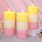 Sweet Honeysuckle Scented 3x6 Inch Pillar Candles Yellow White Pink Layered - Image 6