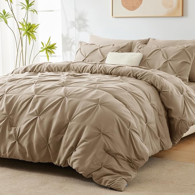 CozyLux King Size Comforter Set Taupe, 7 Pieces Pintuck Bed in A Bag Taupe - Image 9