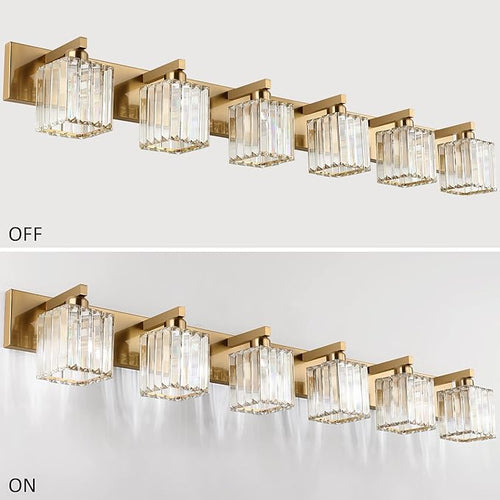 Aipsun Bathroom Vanity Light Brass Crystal Vanity Lighting Fixtures 6 Light - Image 2