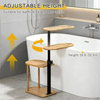 3-Tier Freestanding Bathtub Tray Table, Adjustable Bamboo Bath Caddy - Image 2