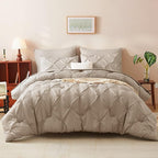 CozyLux King Size Comforter Set Wheat, 7 Pieces Pintuck Bed in A Bag Wheat - Image 9