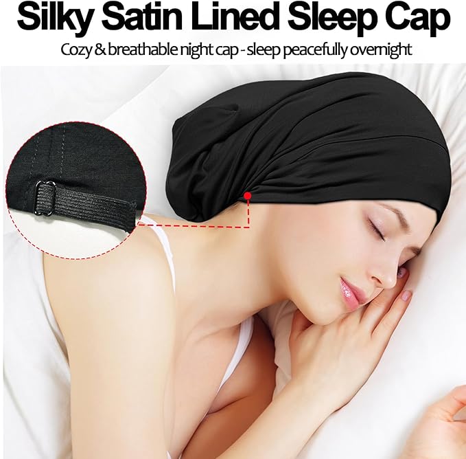 Satin Bonnet for Sleeping Night Cap, Adjustable Satin Lined Silk Bonnets Sleep - Image 3