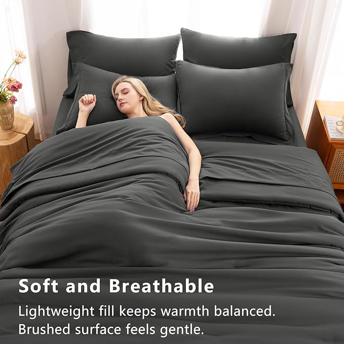 CozyLux Queen Comforter Set Dark Grey, 7 Pieces Bed in a Bag Queen Comforter Set - Image 5