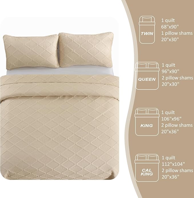 Yiran Camel Quilt Set Queen Size, 3 Piece Reversible Bedspreads Bedding Set - Image 8