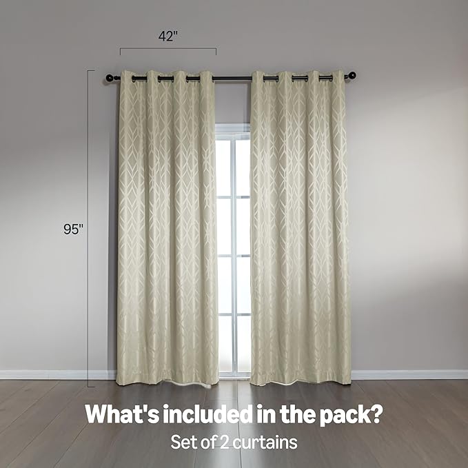Amazon Basics Jacquard 2-Piece 100% Blackout Curtains, Living Room and Bedroom - Image 5