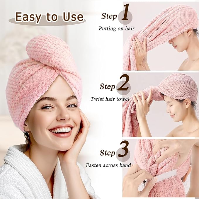 2 Packs Large Microfiber Hair Towel Wrap - Image 7
