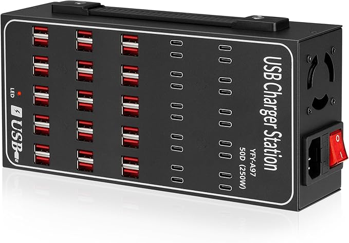250W USB~c Charging Station, 50 Port USB~C Charger Block, Fast Charging Station by Cinlinso