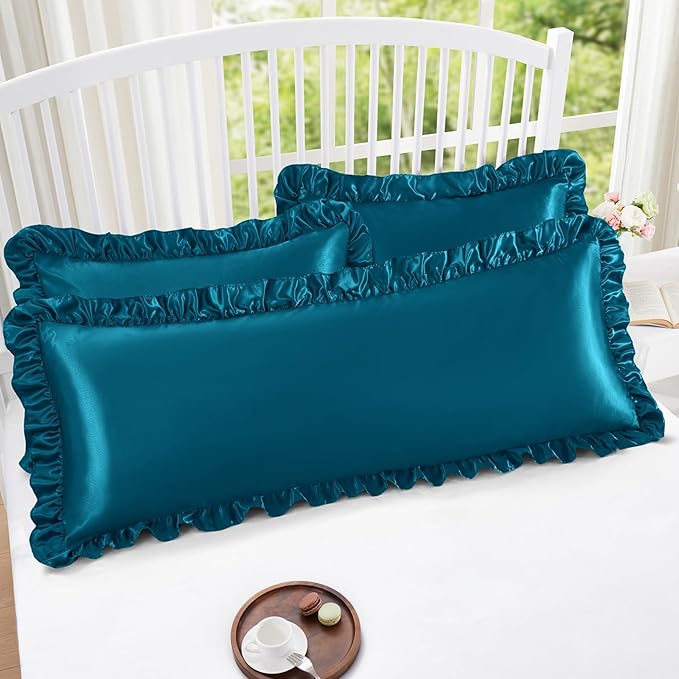 Homiest Ruffle Satin Body Pillow Cover, Silky Satin Body Pillowcase - Image 5