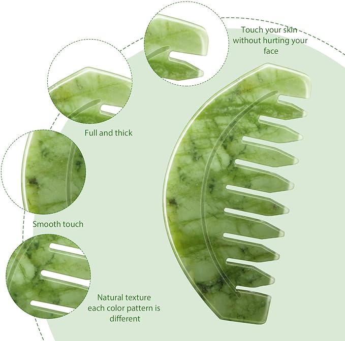 BBTO 2 Pcs Jade Comb for Scalp Massage Gua sha Comb for Head Body spa Hair - Image 4