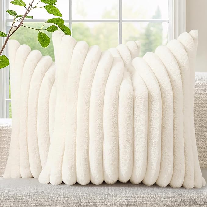 decorUhome Summer Cozy Faux Fur Throw Pillow Covers 22x22 Set of 2 Decorative by decorUhome