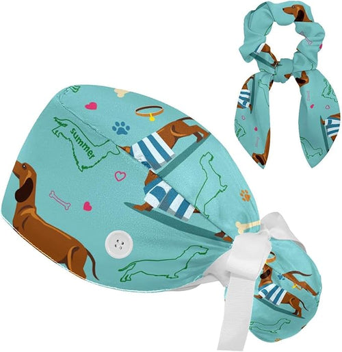 Adjustable Brown Dachshund Dog Blue Surgical Scrub Cap by otnrnondcl