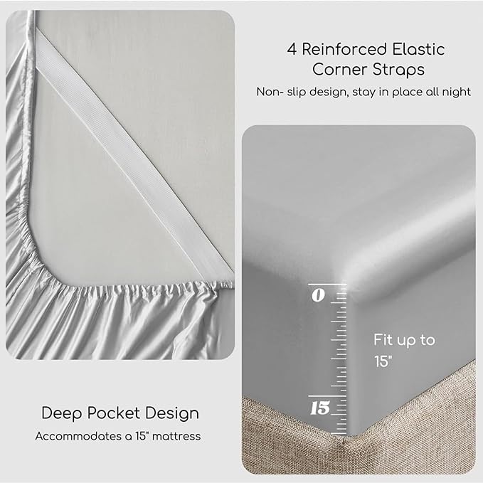 MR&HM Satin Bed Sheets, Queen Size Sheets Set - Image 5