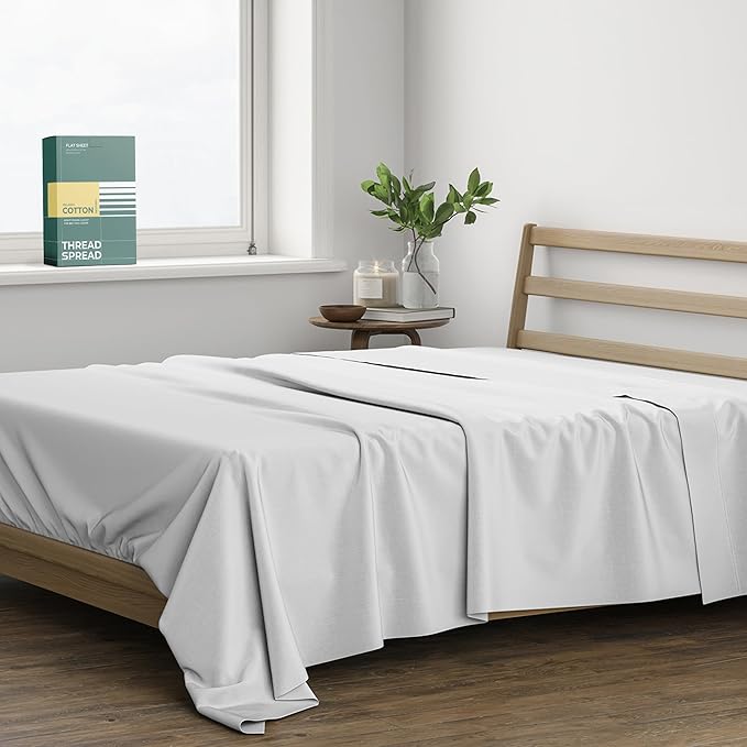 THREAD SPREAD 100% Organic Cotton Percale Flat Sheet California King Size by THREADSPREAD