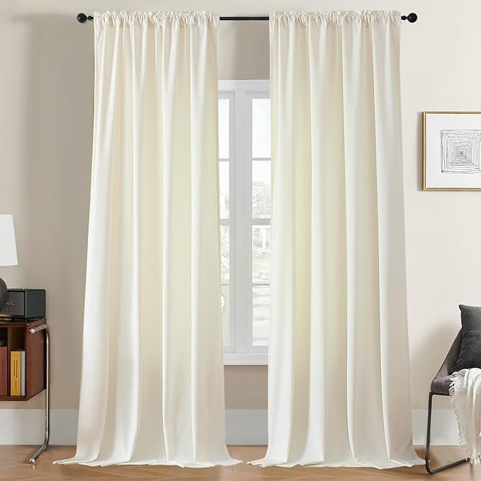 Joydeco Ivory Velvet Curtains 84 inch Length 2 Panels, Luxury Blackout Rod by JOYDECO