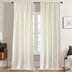 Joydeco Ivory Velvet Curtains 84 inch Length 2 Panels, Luxury Blackout Rod by JOYDECO