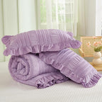 WONGS BEDDING Purple Comforter Set King, 3 Pieces Ruffle Farmhouse Shabby Chic - Image 7