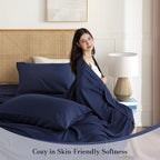 Queen Sheet Set 4 Pieces, Wrinkle Free, Oeko-Tex Certified Bedsheets，Navy Blue - Image 2