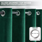 Joydeco Dark Green Velvet Curtains 63 Inches Long, Luxury Grommet Blackout - Image 3