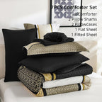 WONGS BEDDING Yellow Black King Comforter Set 7 Pieces, Boho Striped Bed in a - Image 6