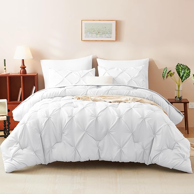 CozyLux Twin XL Comforter Set White, 5 Pieces Twin Extra Long Pintuck Bed in A - Image 8
