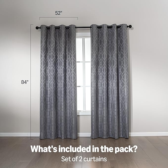 Amazon Basics Jacquard 2-Piece 100% Blackout Curtains, Living Room and Bedroom - Image 5