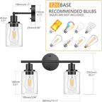 FOLKSMATE Bathroom Light Fixtures, 2 Light Matte Black Vanity Light, Vintage - Image 3